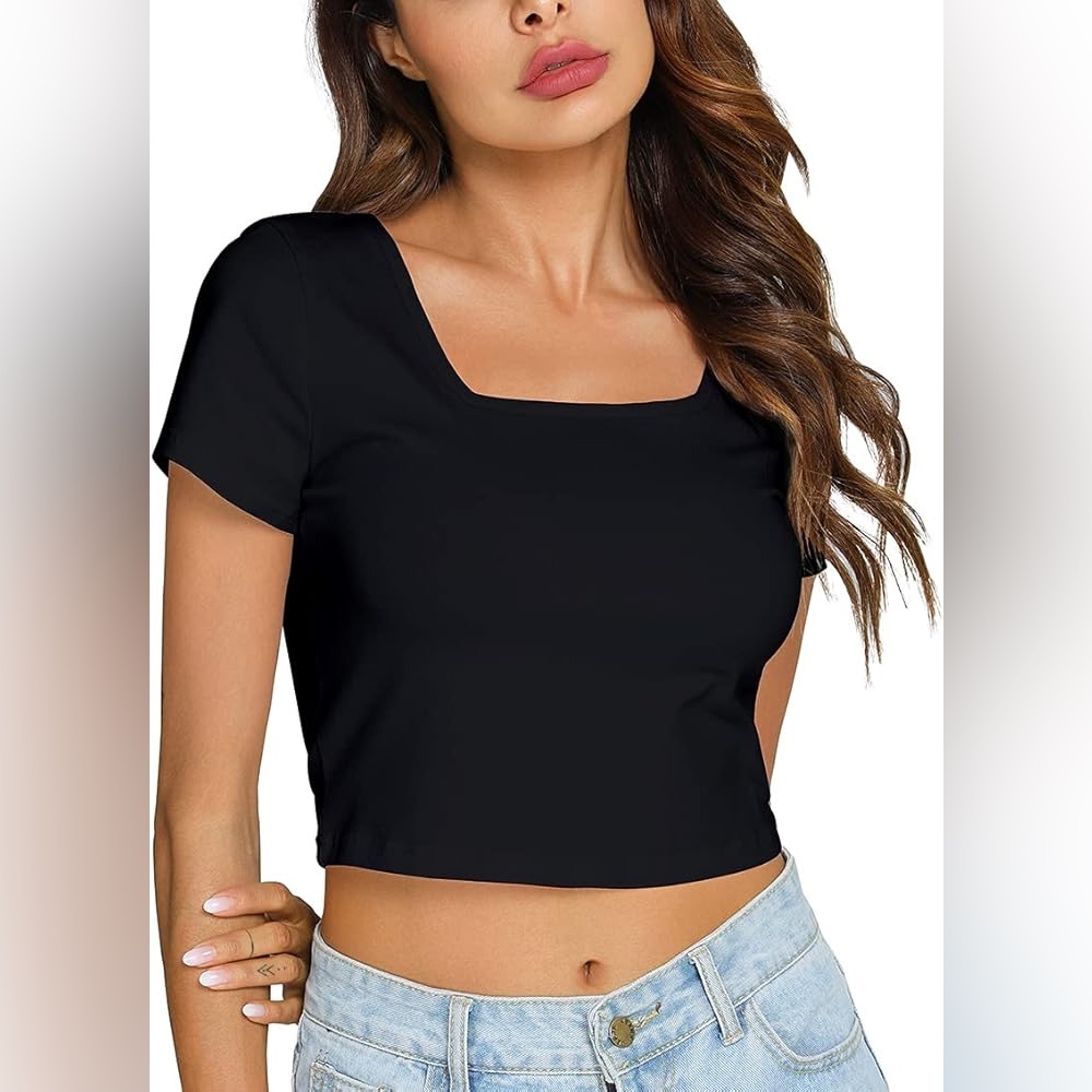 💚 3/$15 wild fable Black Square Neck Crop Tee H